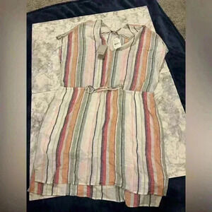 NWT Rails Wren Marrakesh Multi Striped Cap Sleeve Linen Dress Size Large